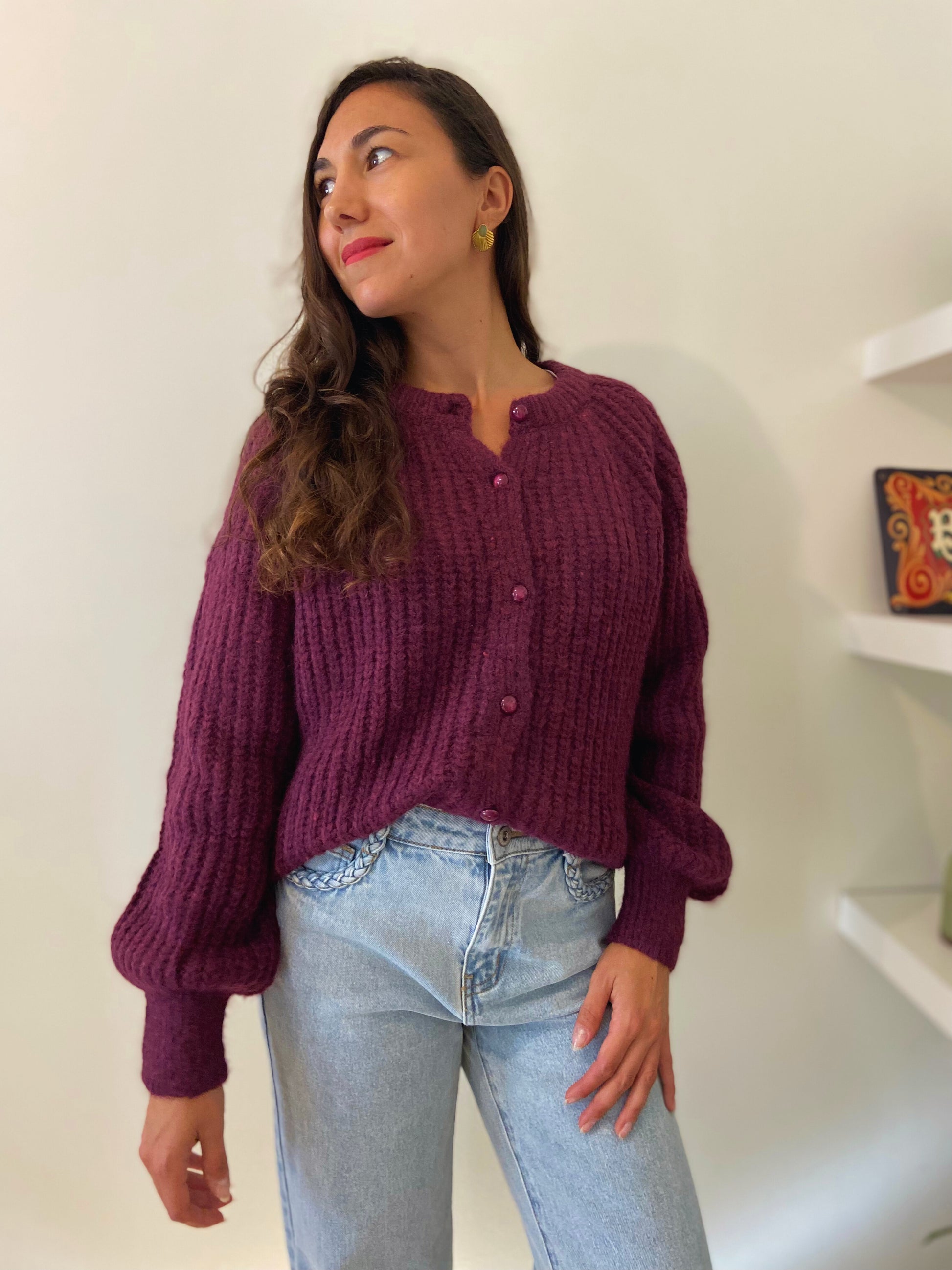 Milo mauve - Gilet tricoté