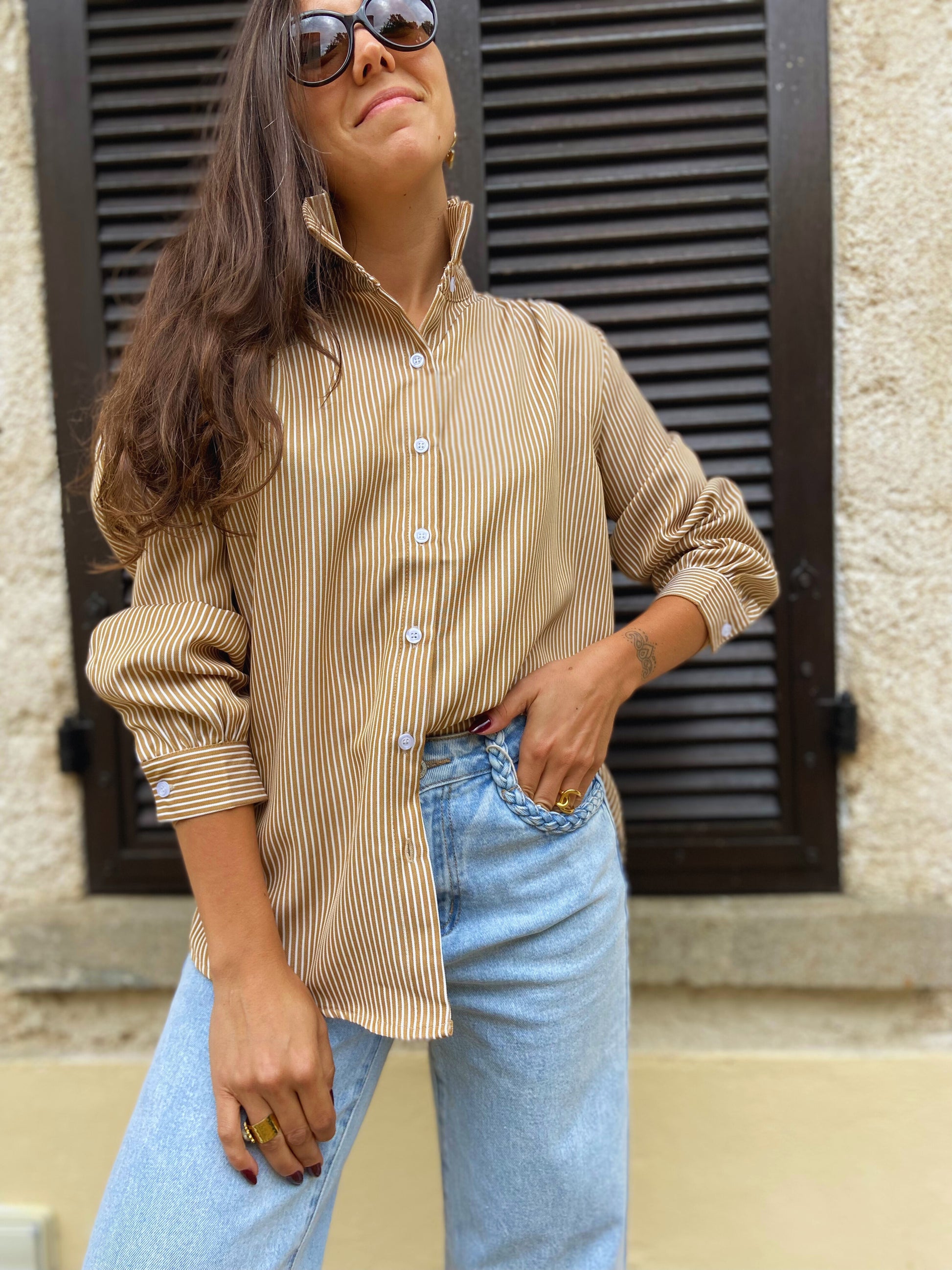 Albane camel - Chemise col montant