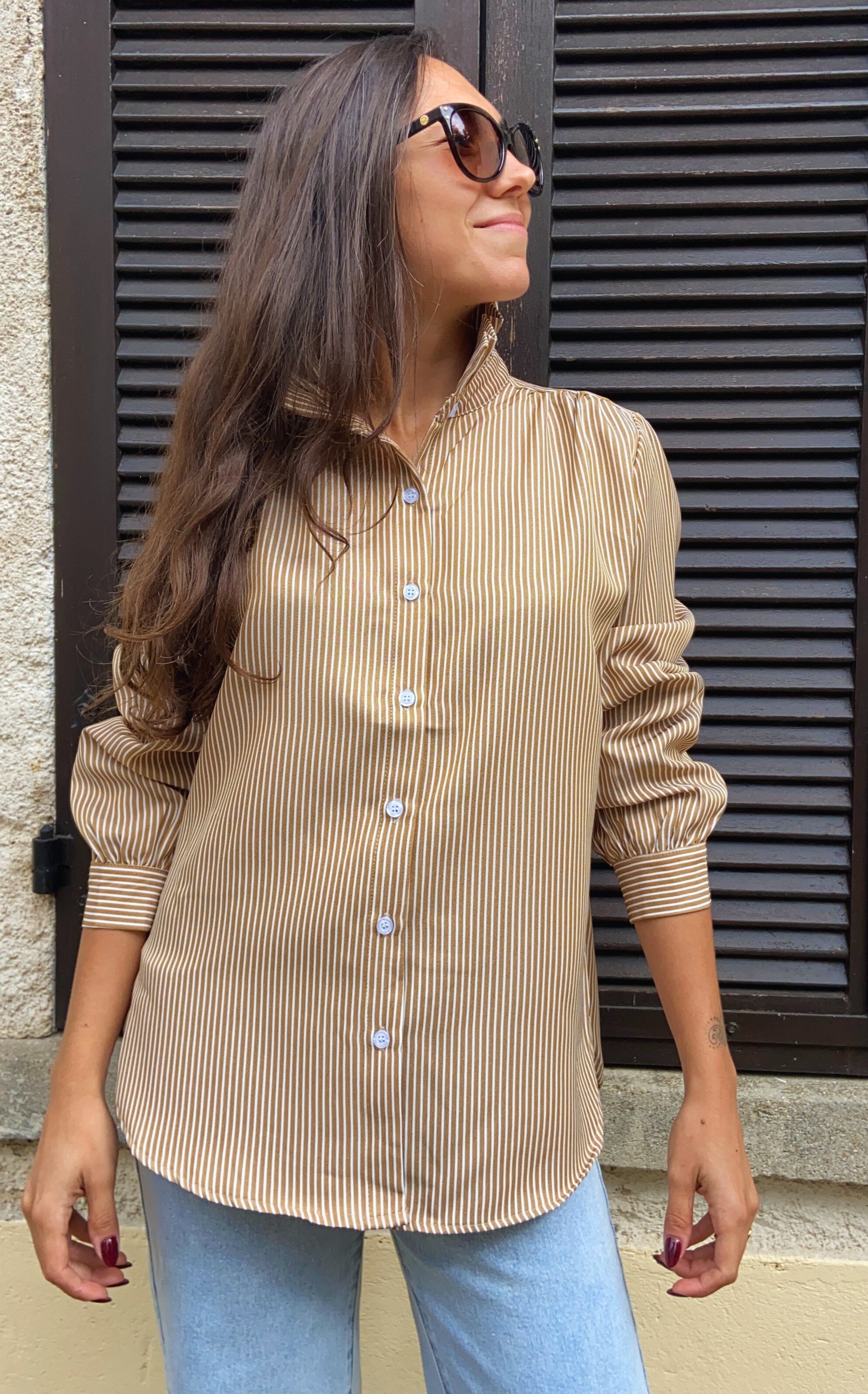 Albane camel - Chemise col montant