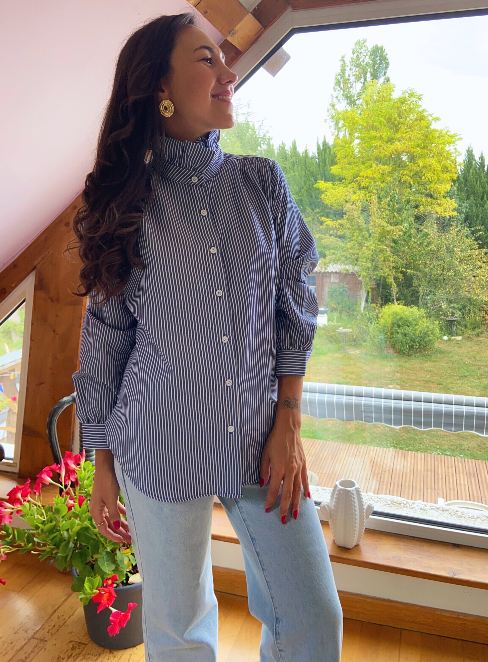 Albane bleu - Chemise col montant