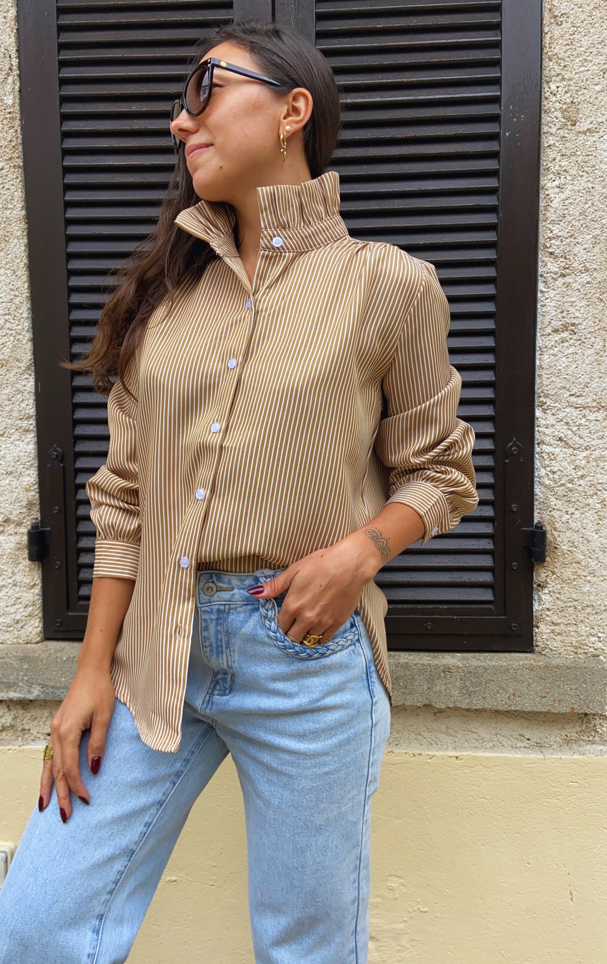 Albane camel - Chemise col montant
