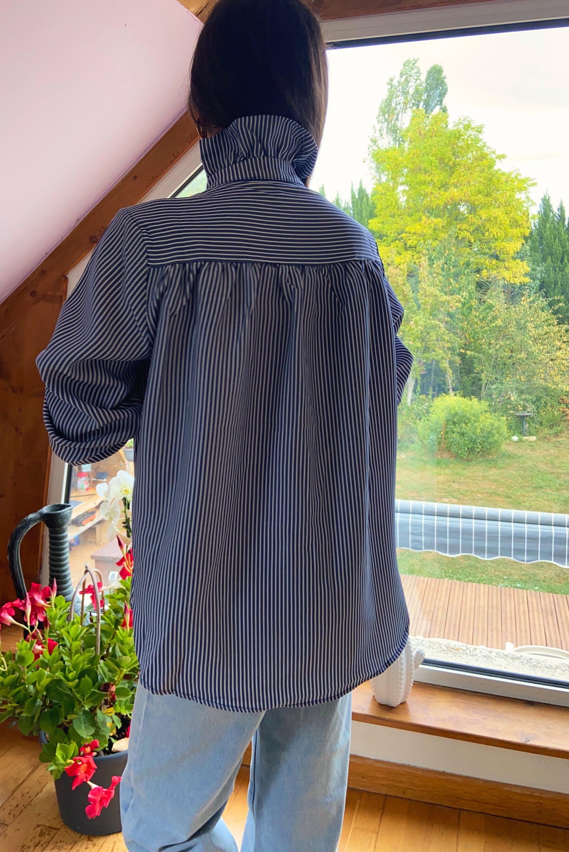 Albane bleu - Chemise col montant