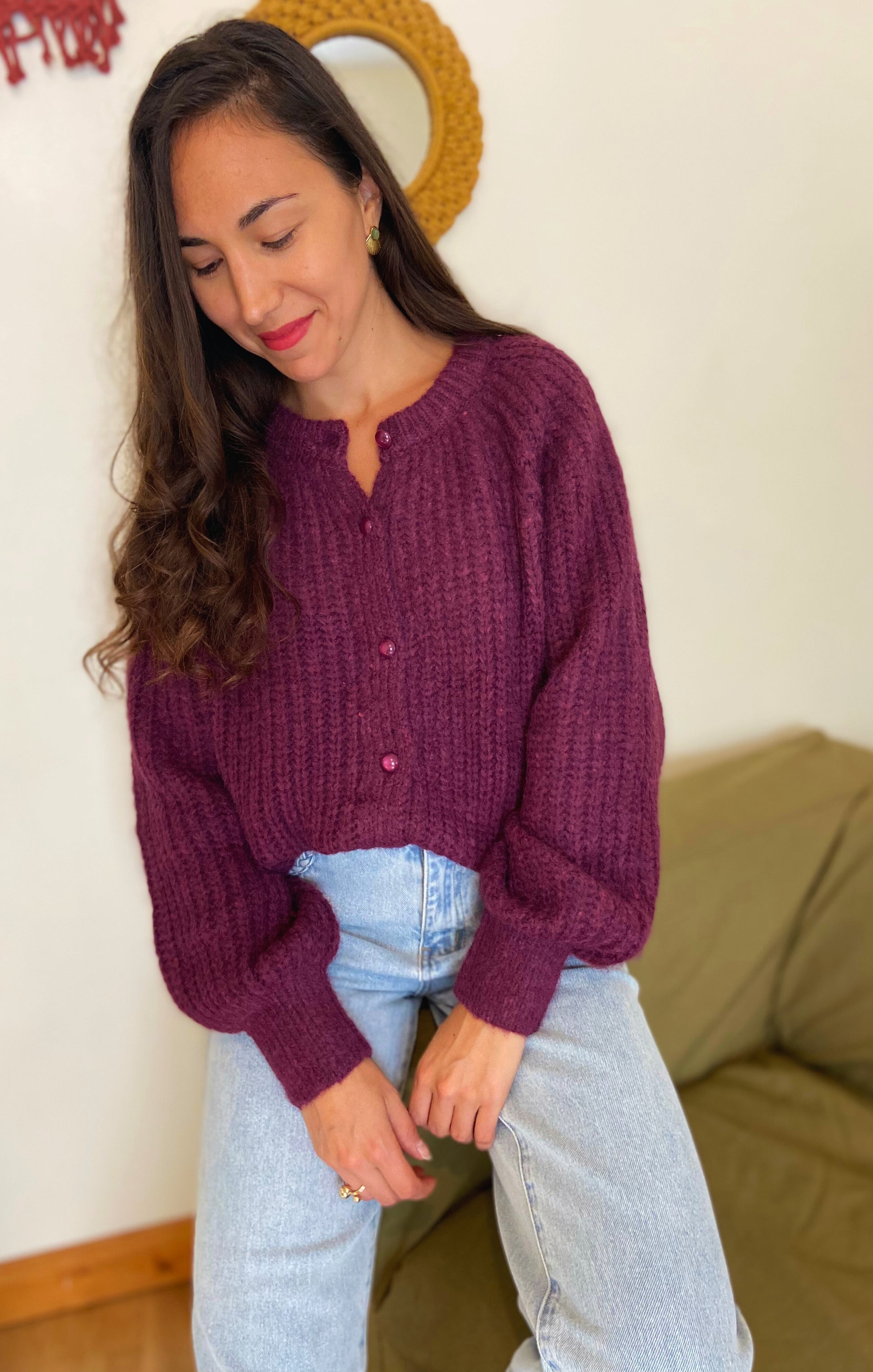 Milo mauve - Gilet tricoté