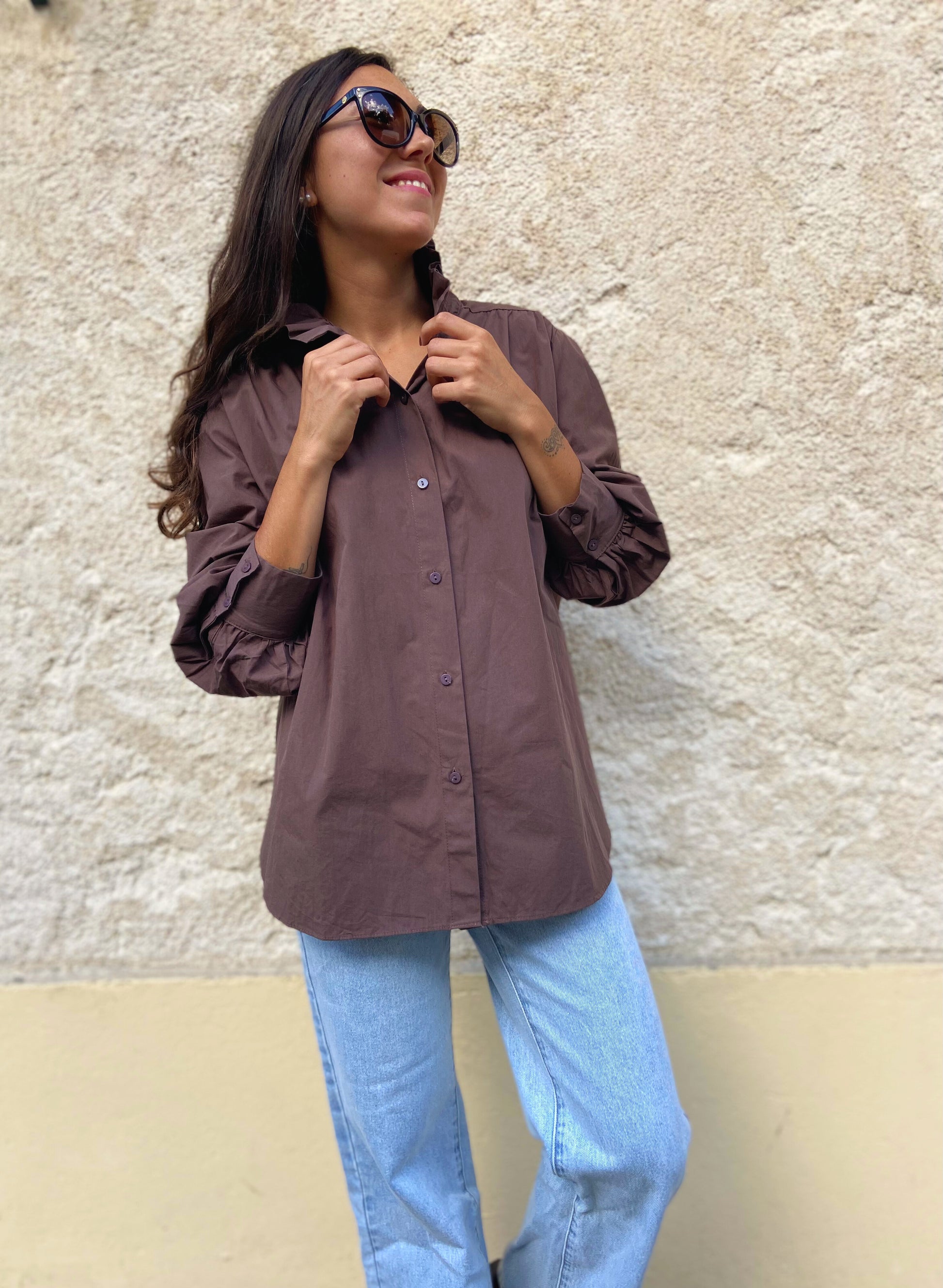Angèle chocolat - Chemise col montant