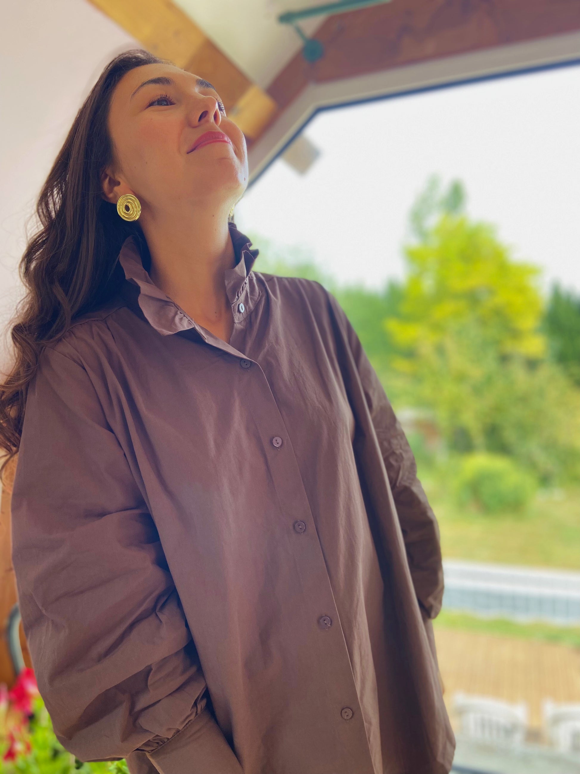 Angèle chocolat - Chemise col montant