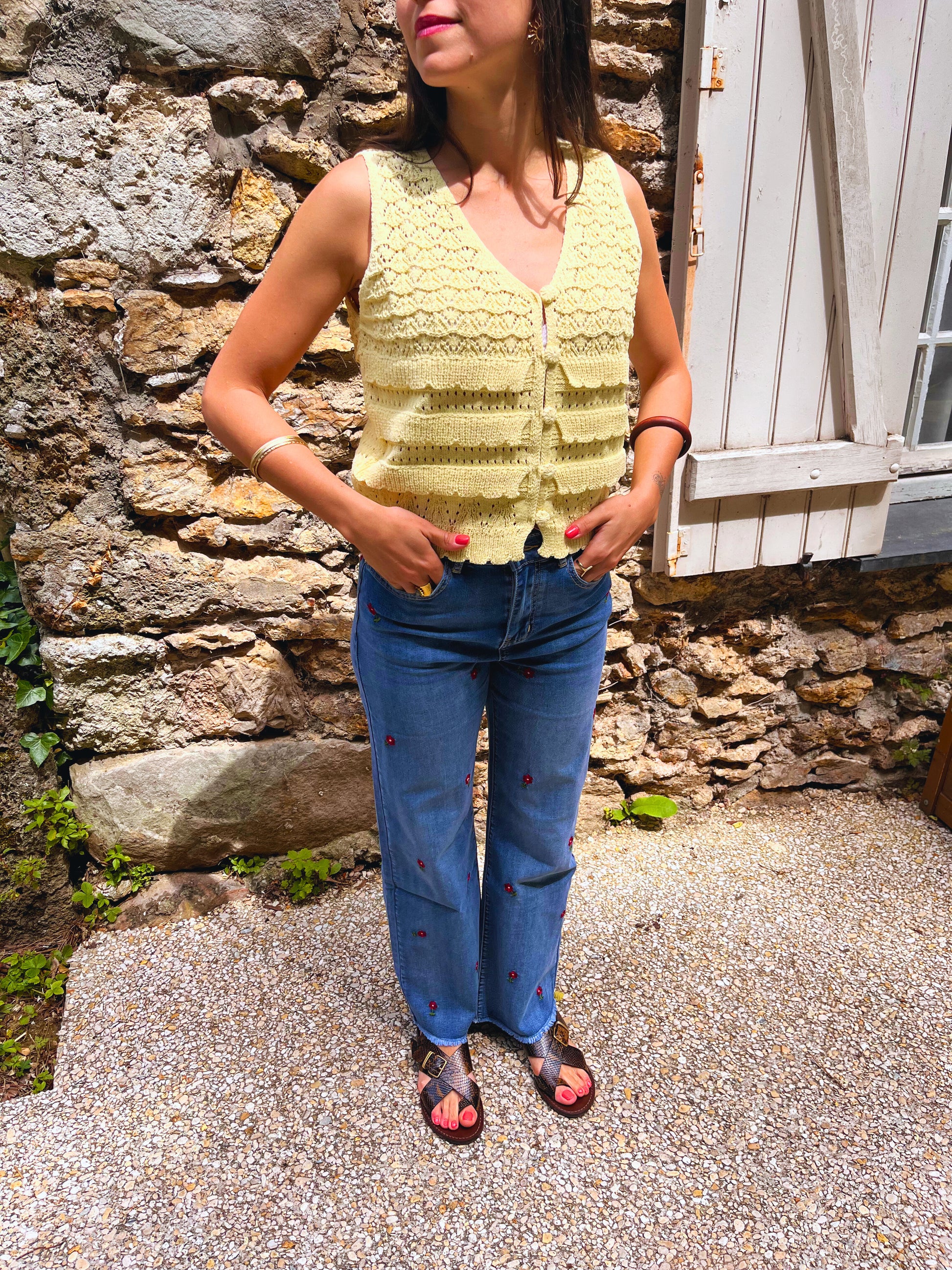 Elise - Débardeur ajouré boutonné