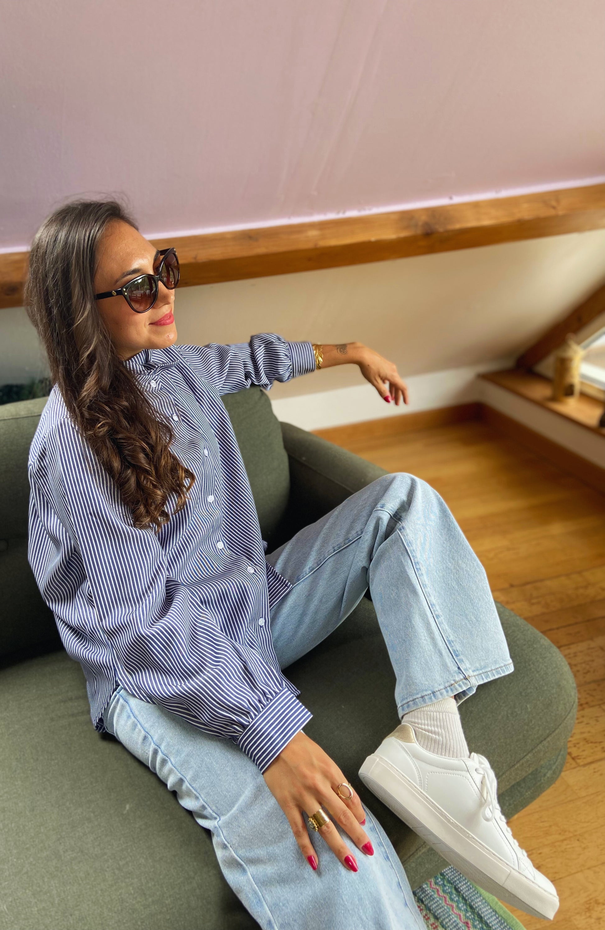 Albane bleu - Chemise col montant