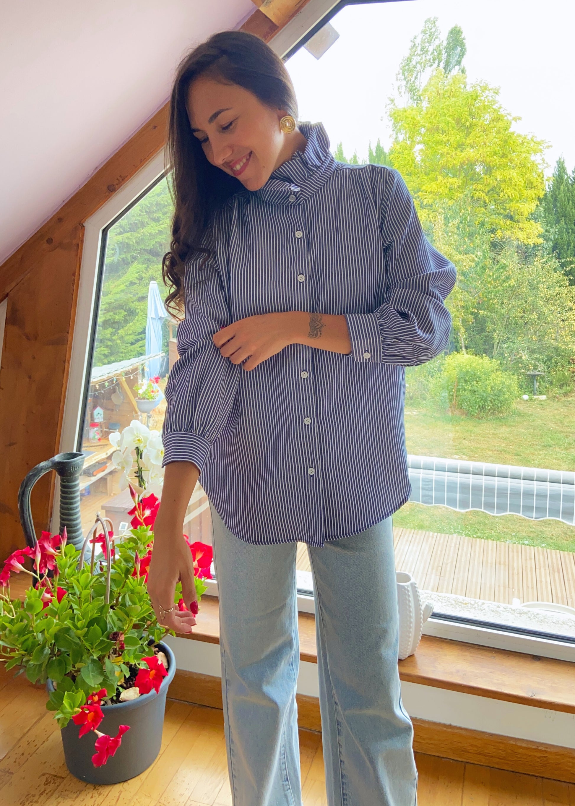 Albane bleu - Chemise col montant